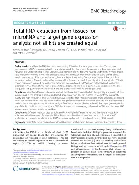Total RNA extraction from tissues for microRNA and target gene .
